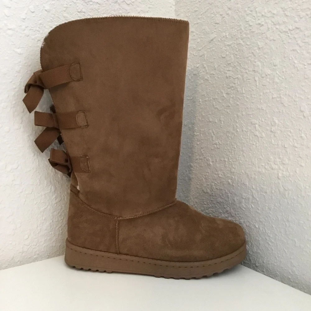 Chestnut Suede-Look Tall Winter Boots - Women